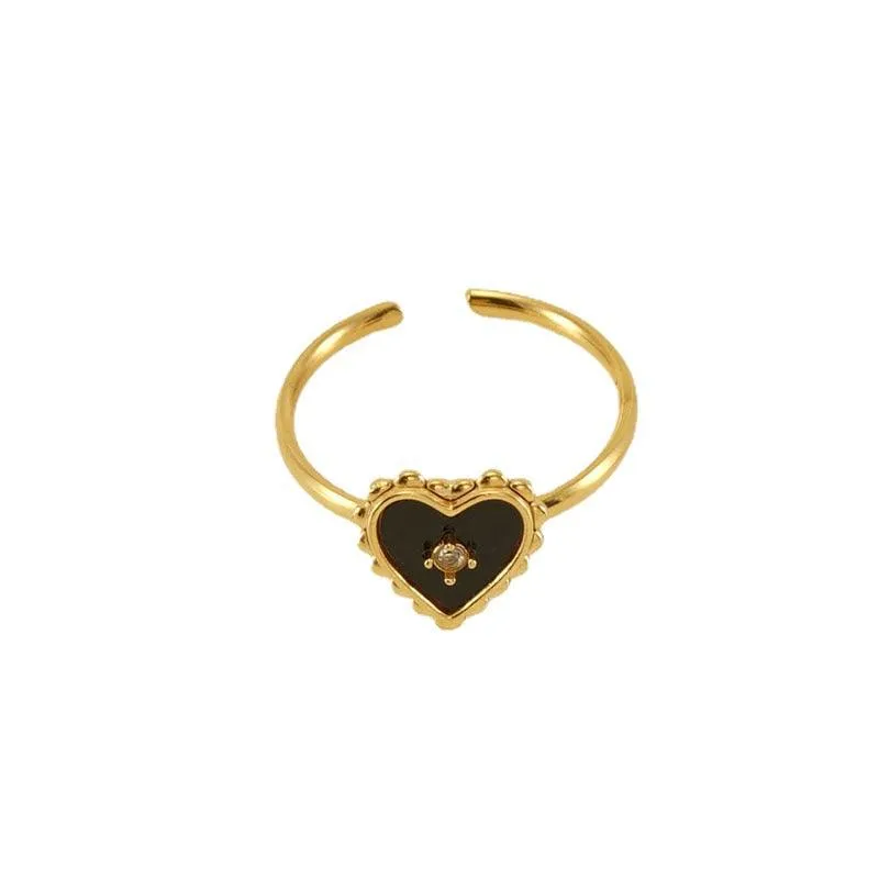 18K Gold-Plated Adjustable Rings with Black Acrylic and Shell Inlays