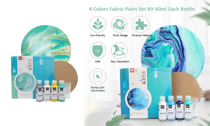 4 Colours Fabric Paint Set Kit 60ml Each Bottle