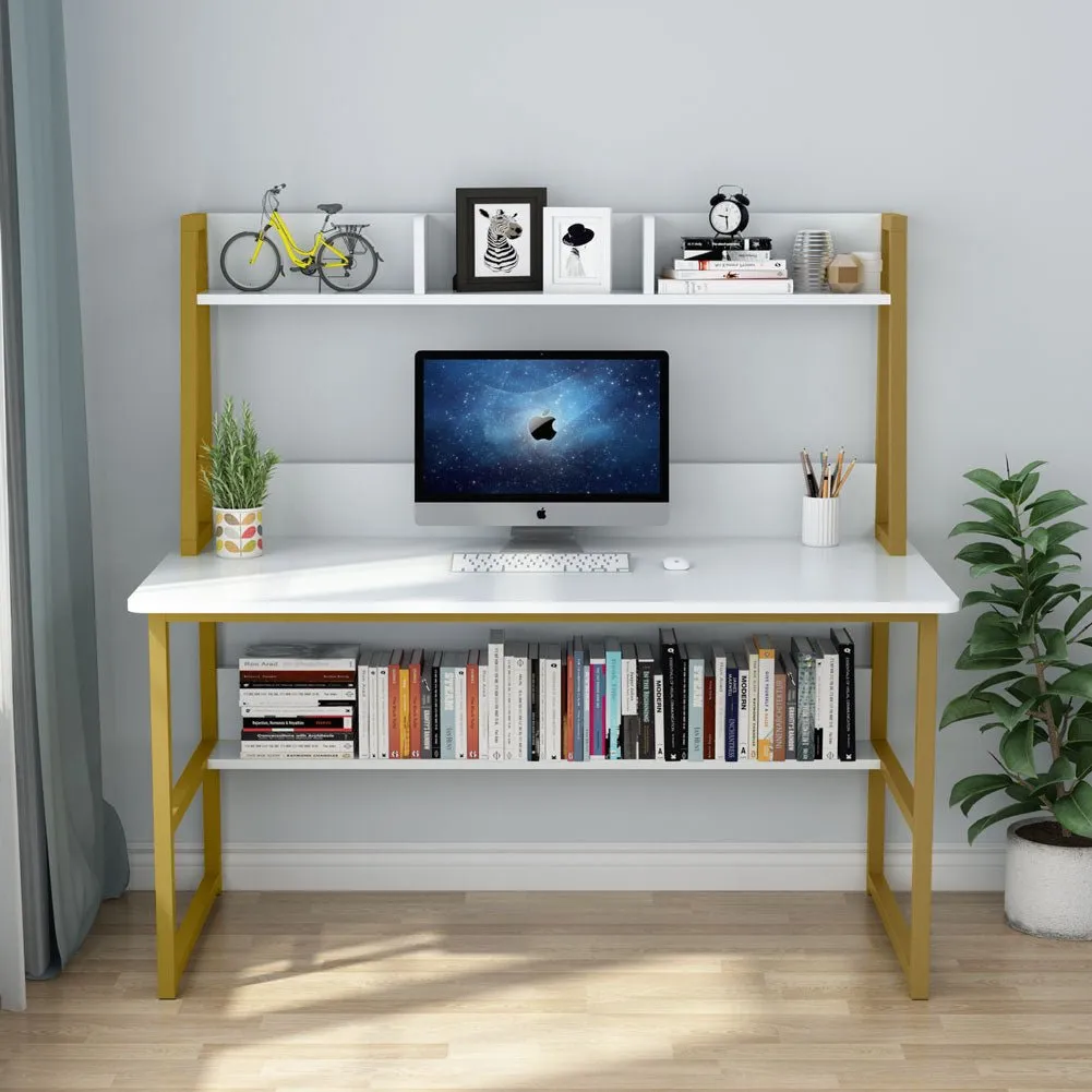 47" Computer Desk, Heavy Duty Writing Desk with Hutch & Bookshelf