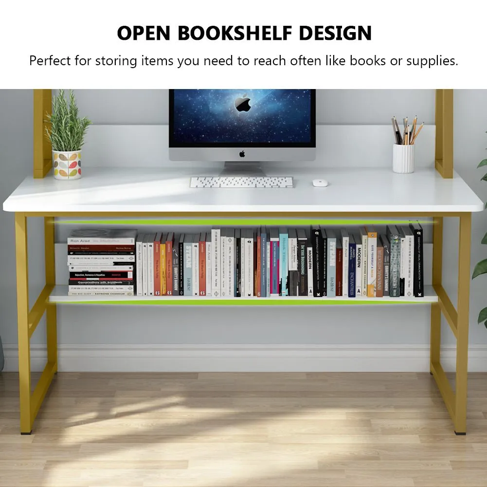 47" Computer Desk, Heavy Duty Writing Desk with Hutch & Bookshelf