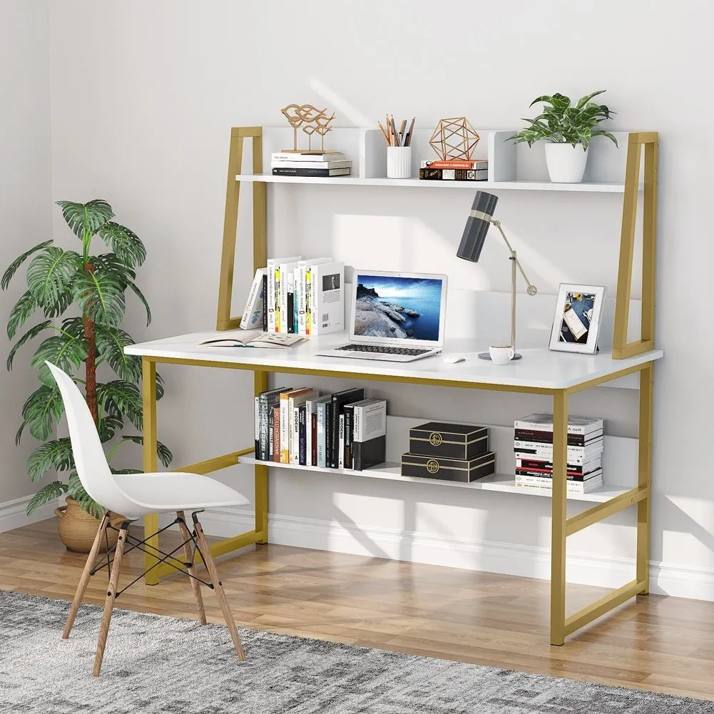 47" Computer Desk, Heavy Duty Writing Desk with Hutch & Bookshelf