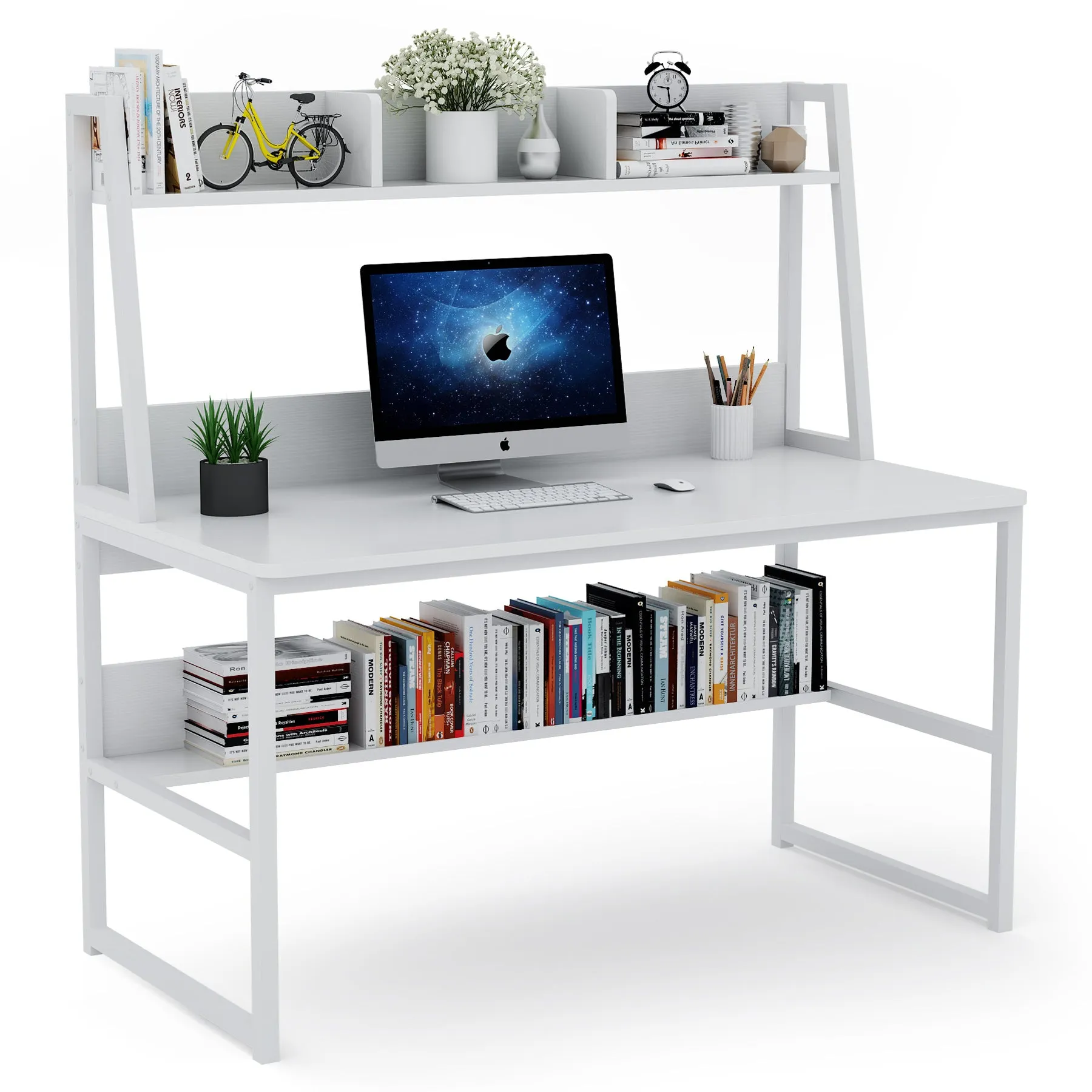 47" Computer Desk, Heavy Duty Writing Desk with Hutch & Bookshelf