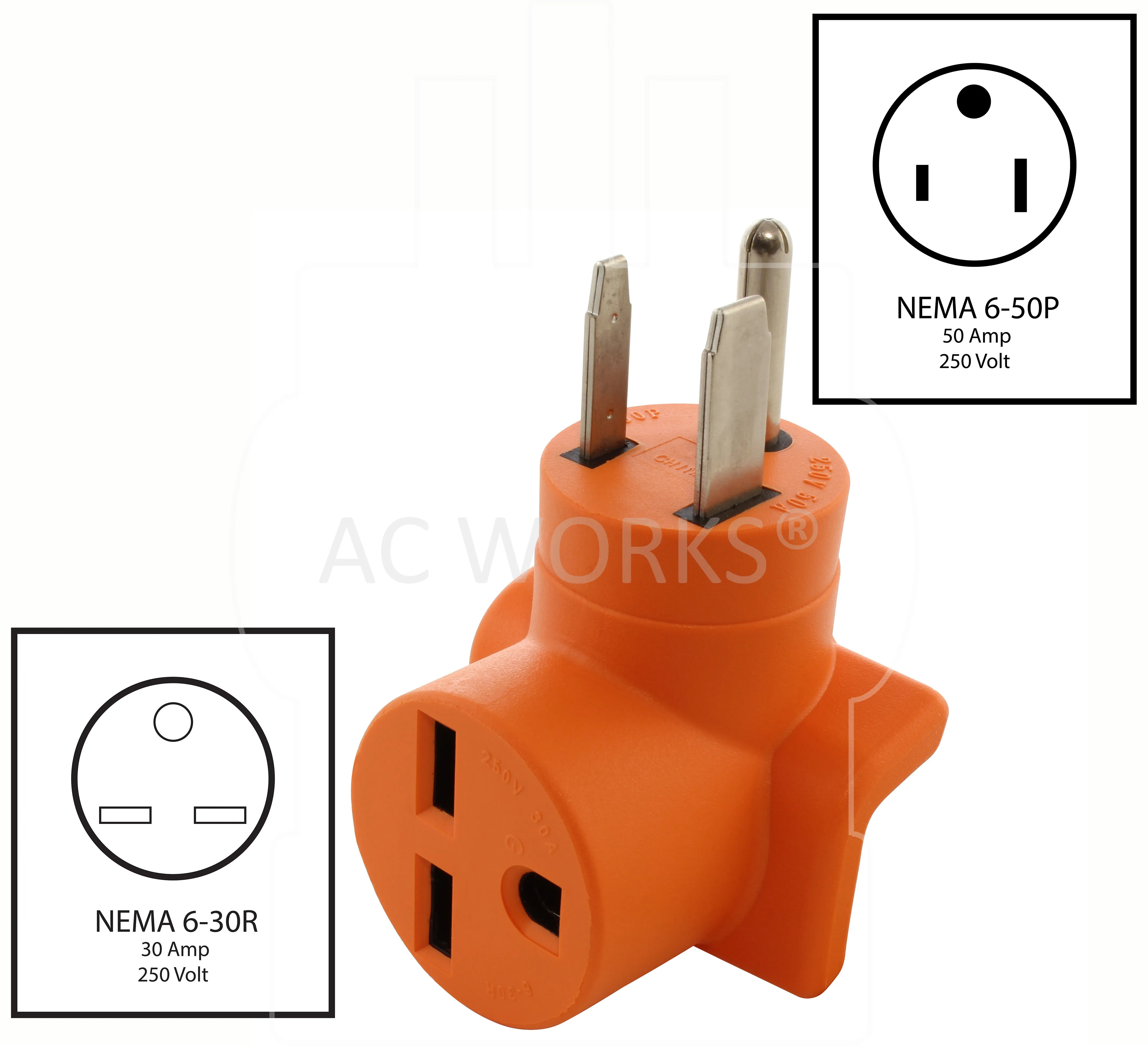 AC WORKS® [AD650630] 6-50P Welder Plug to 6-30R 3-Prong 30 Amp 250 Volt HVAC Female Adapter