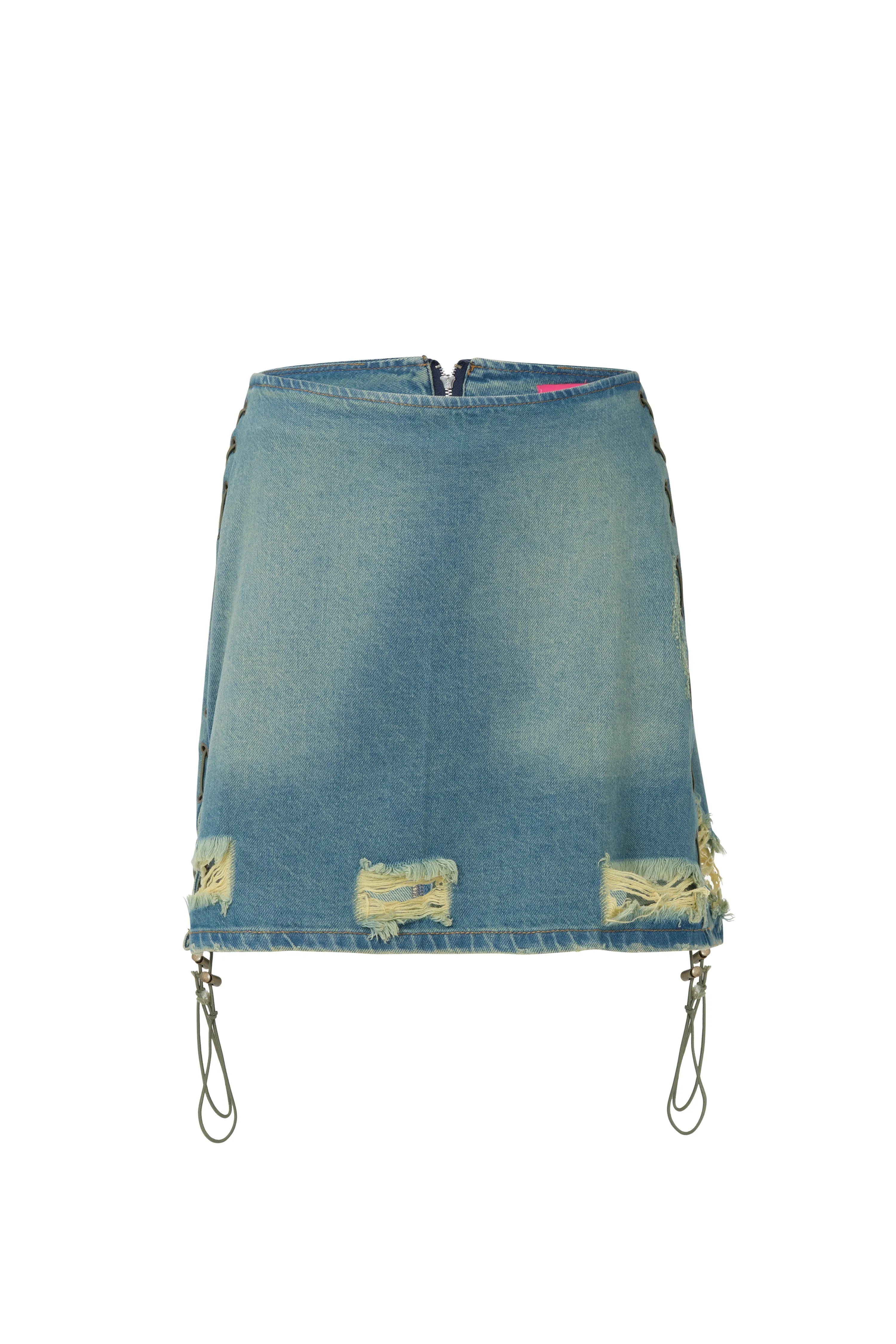 Adjustable Washed Blue Denim Mini Skirt