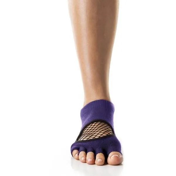 Arebesk Fishnet Open Toe Grip Socks - Purple Black (Barre / Pilates)