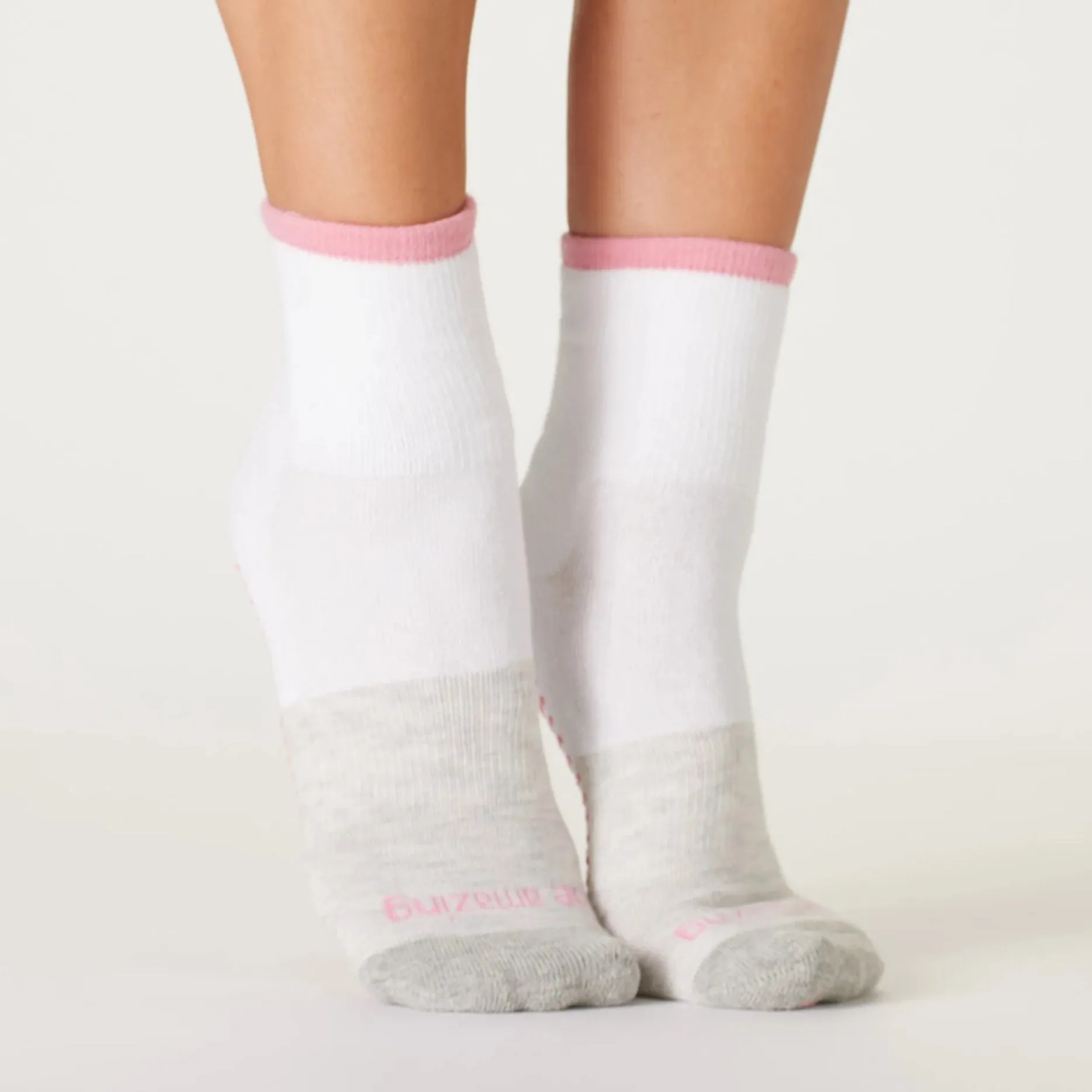 Be Amazing -  White Flamingo Short Crew Grip Socks (Barre / Pilates)