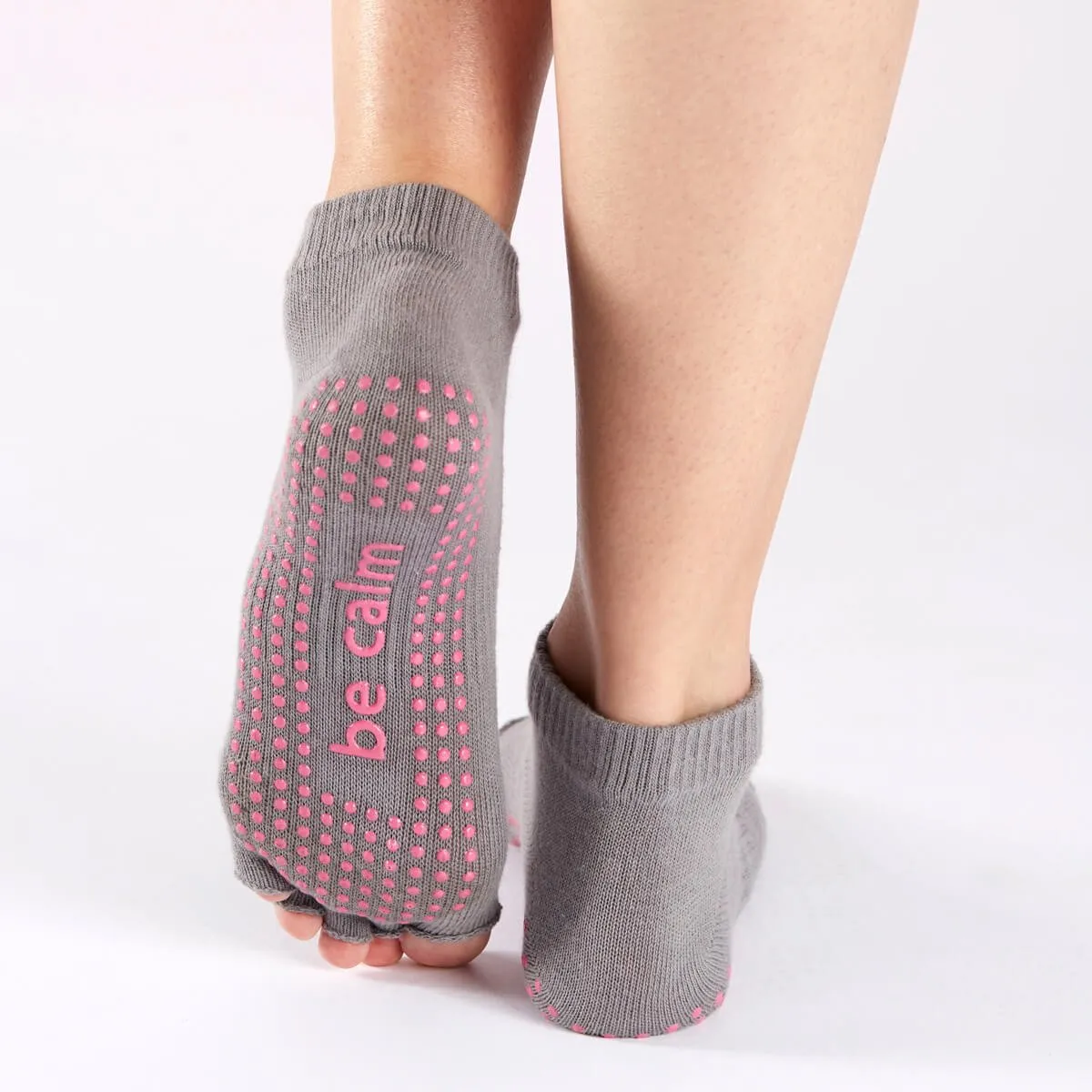 Be Calm Half Toe Grip Socks - Dark Grey Candy Pink (Barre / Pilates)