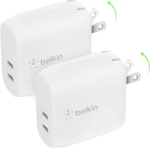 Belkin 40W Dual Port USB-C Wall Charger, USB Type C Charger Fast Charging for Iphone 16, 16 Plus, 16 Pro, 16 Pro Max, 15, 15 Pro, 15 Pro Max, Iphone 14 Series, Galaxy S24, Ipad, Airpods & More, 2-Pack