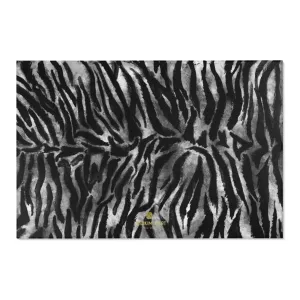 Black Tiger Stripe Area Rug, White Black Animal Print 24x36, 36x60, 48x72 in. Carpet- Printed in USA