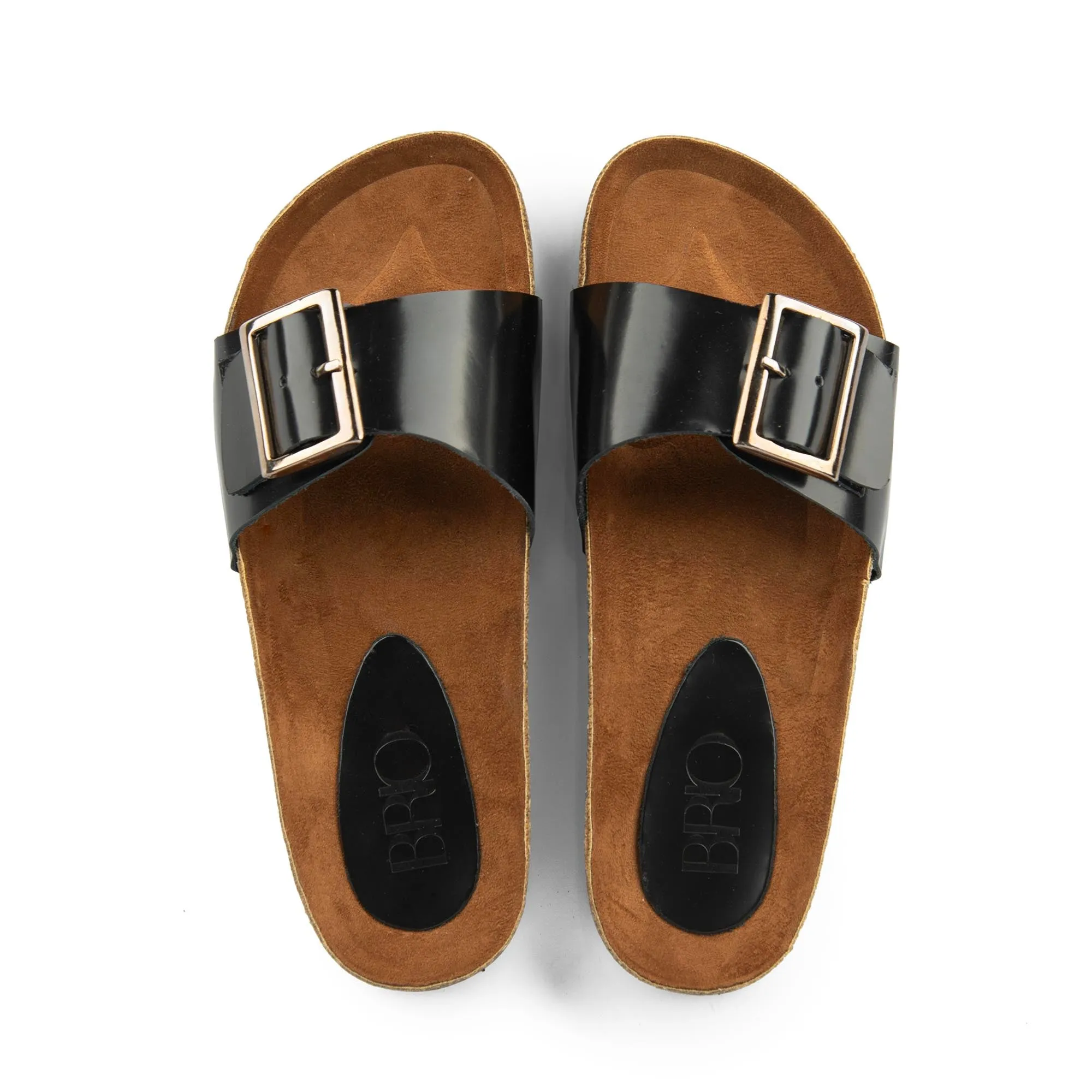 Brio Madrid Black Natural Leather Slippers