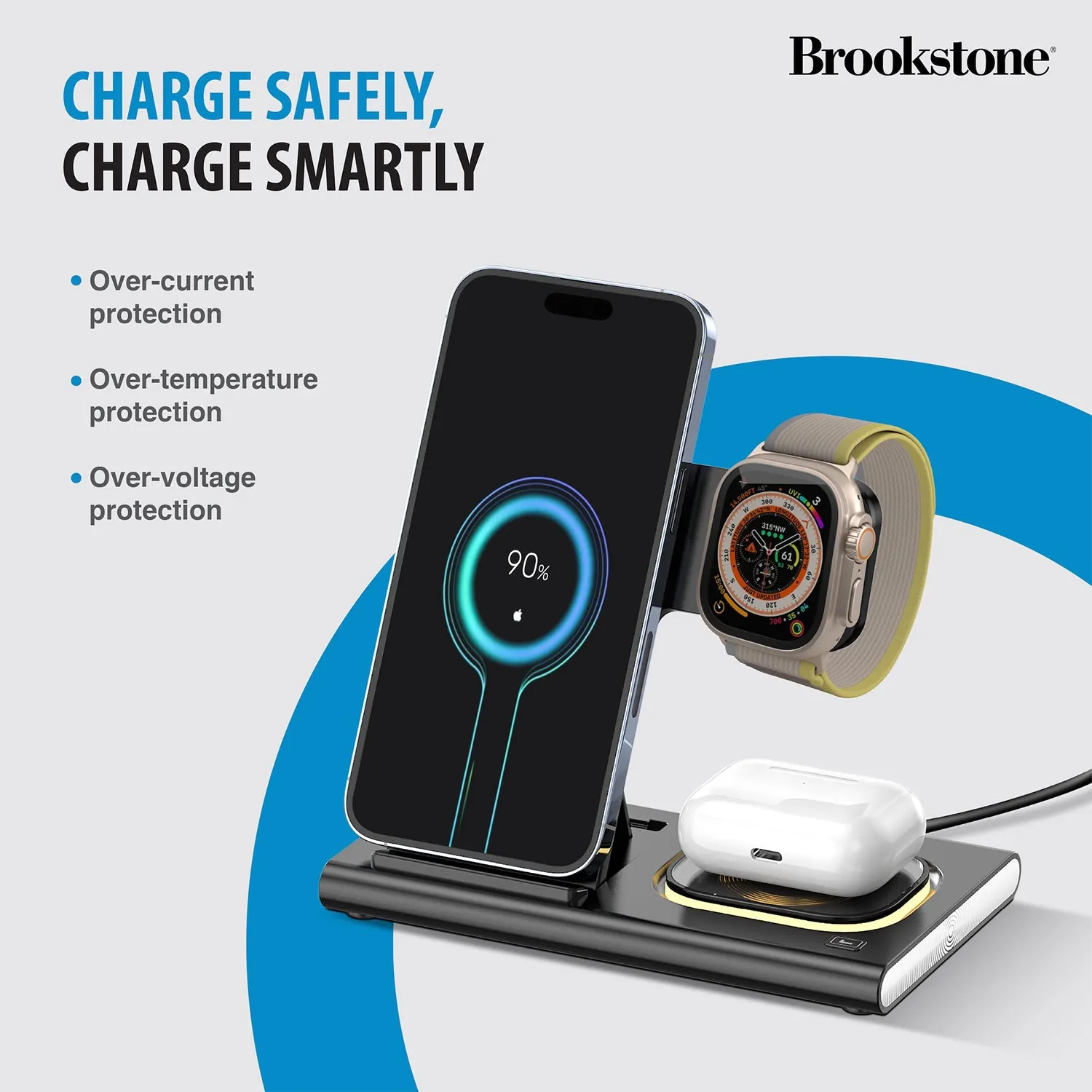 Brookstone 3-in-1 Wireless Charging Station for Apple iPhone, AirPods, and Apple Watch