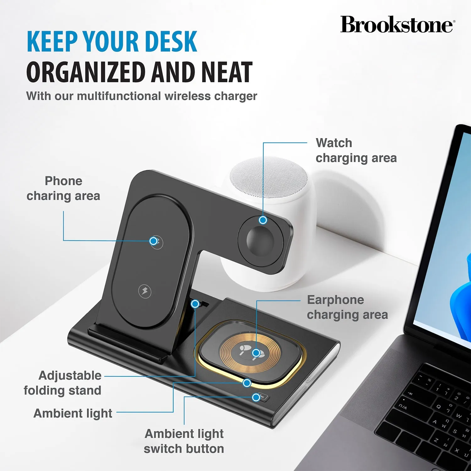 Brookstone 3-in-1 Wireless Charging Station for Apple iPhone, AirPods, and Apple Watch