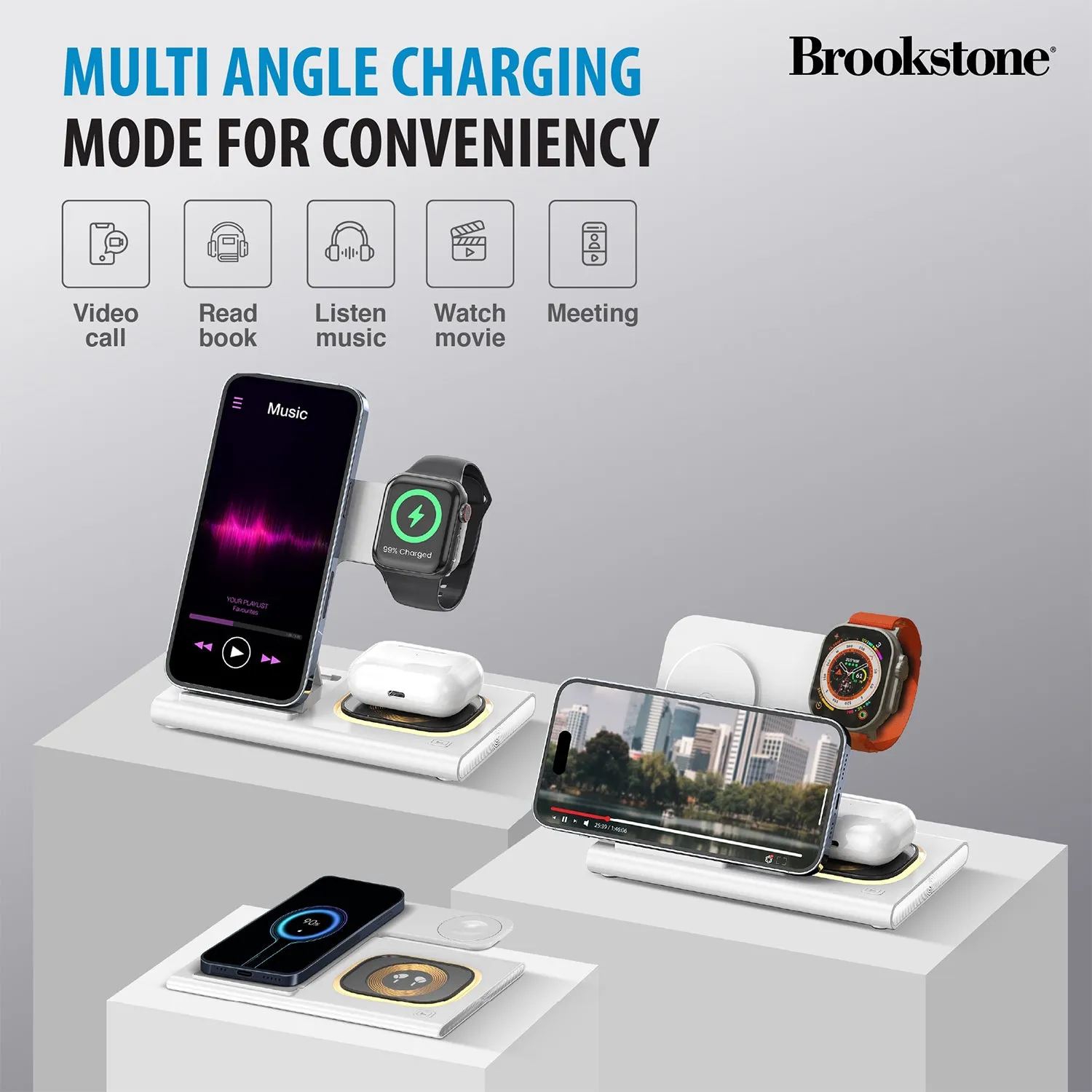 Brookstone 3-in-1 Wireless Charging Station for Apple iPhone, AirPods, and Apple Watch