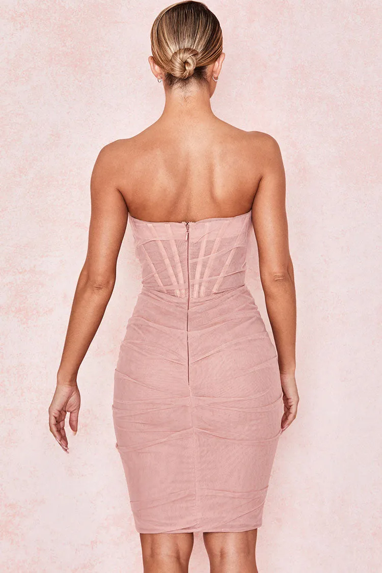 Chic Ruched Strapless Mini Corset Cocktail Party Dress - Pink