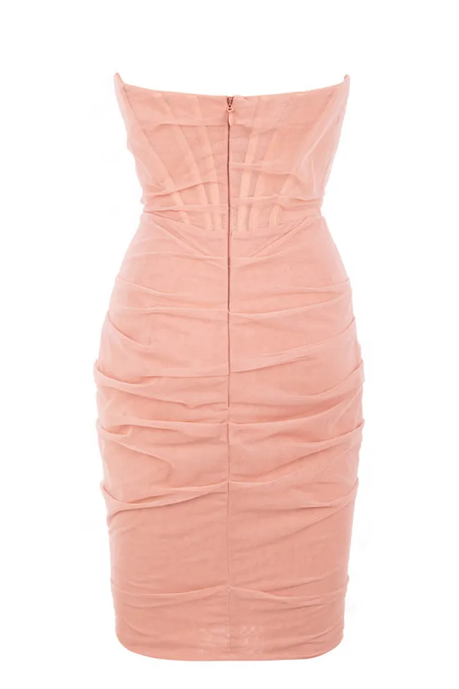 Chic Ruched Strapless Mini Corset Cocktail Party Dress - Pink