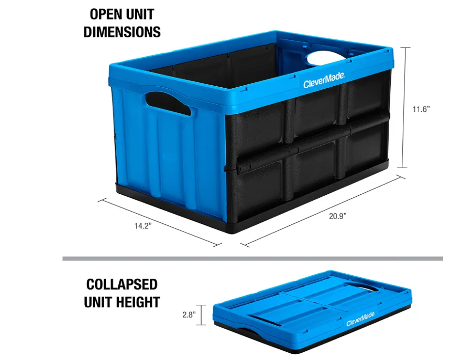 CleverMade 46L Collapsible Storage Box Durable Folding Plastic Stackable Crates