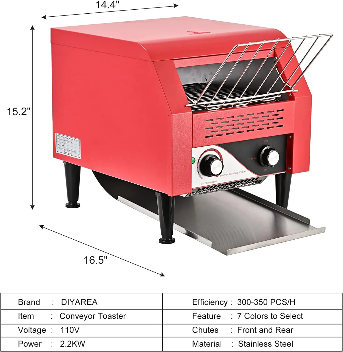 Commercial Toaster, Electric Heavy Duty 304 Foodgrade Stainless Steel Toaster 2.2KW 110V 300 PCS/Hour