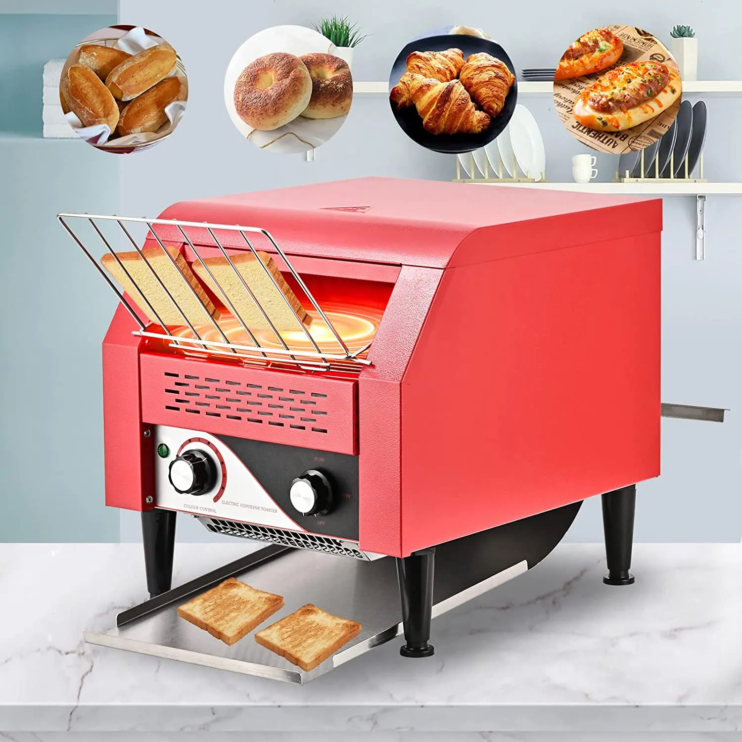 Commercial Toaster, Electric Heavy Duty 304 Foodgrade Stainless Steel Toaster 2.2KW 110V 300 PCS/Hour