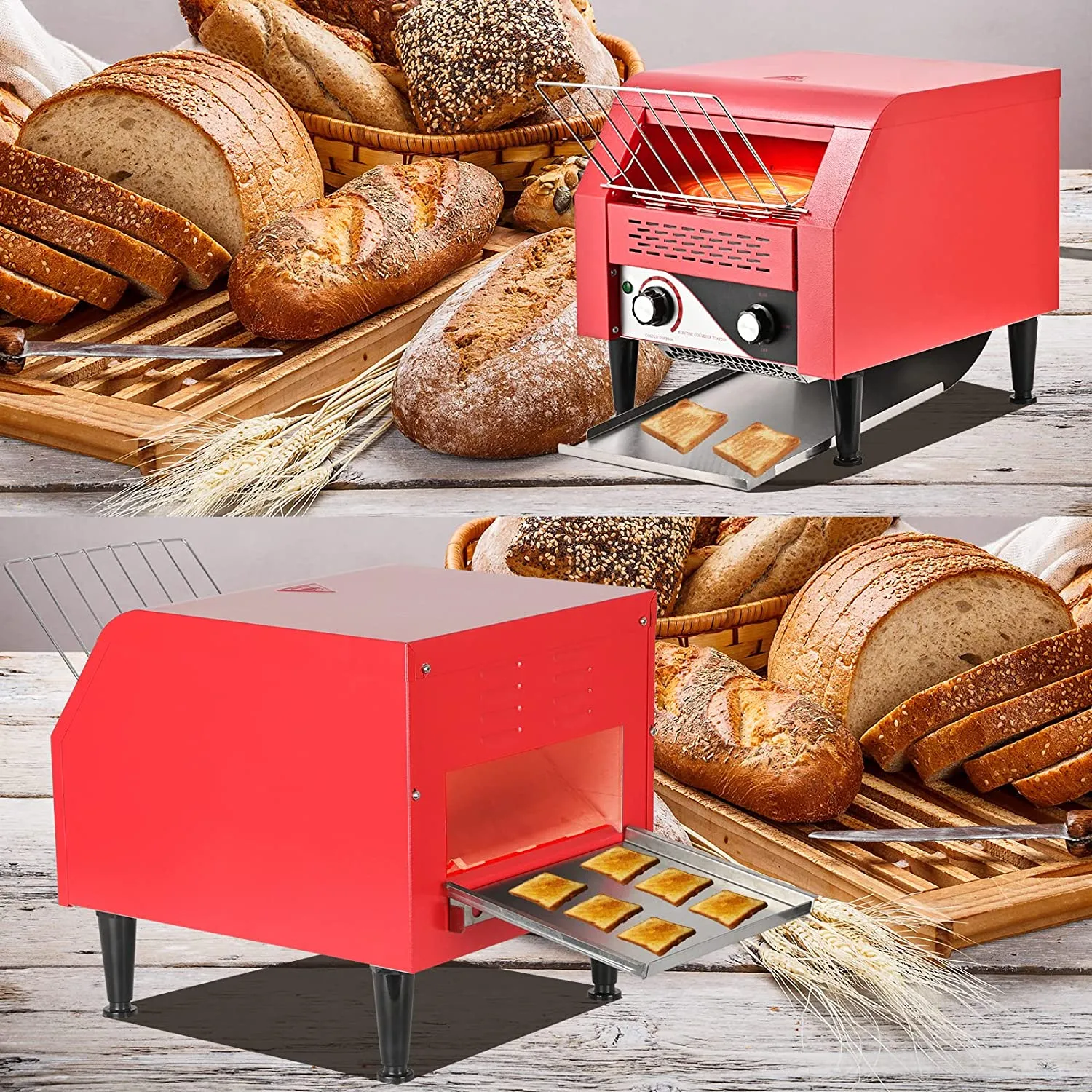 Commercial Toaster, Electric Heavy Duty 304 Foodgrade Stainless Steel Toaster 2.2KW 110V 300 PCS/Hour