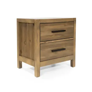 Duggan Light Oak & Black Bar Handle Felt-lined 2-Drawer Nightstand