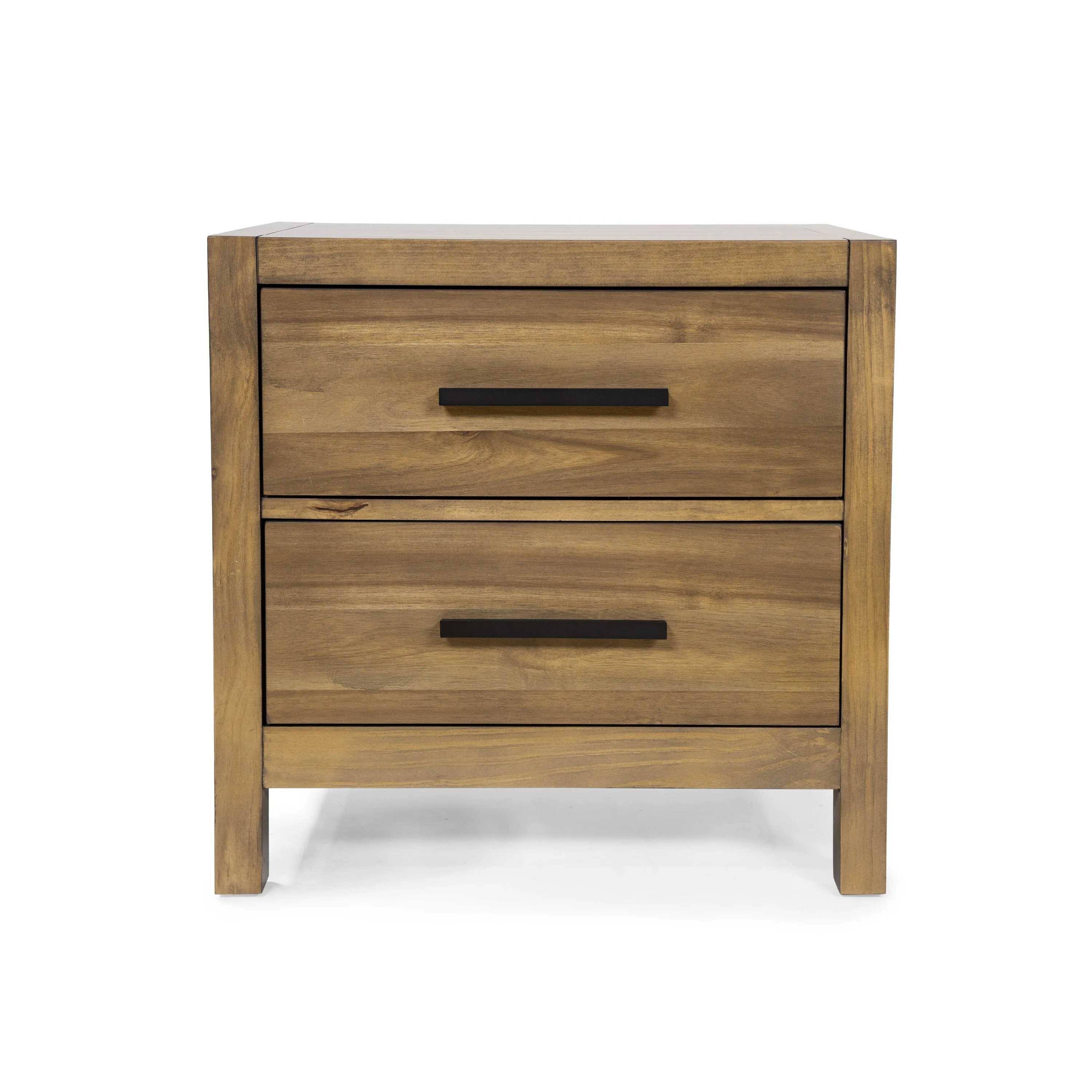 Duggan Light Oak & Black Bar Handle Felt-lined 2-Drawer Nightstand