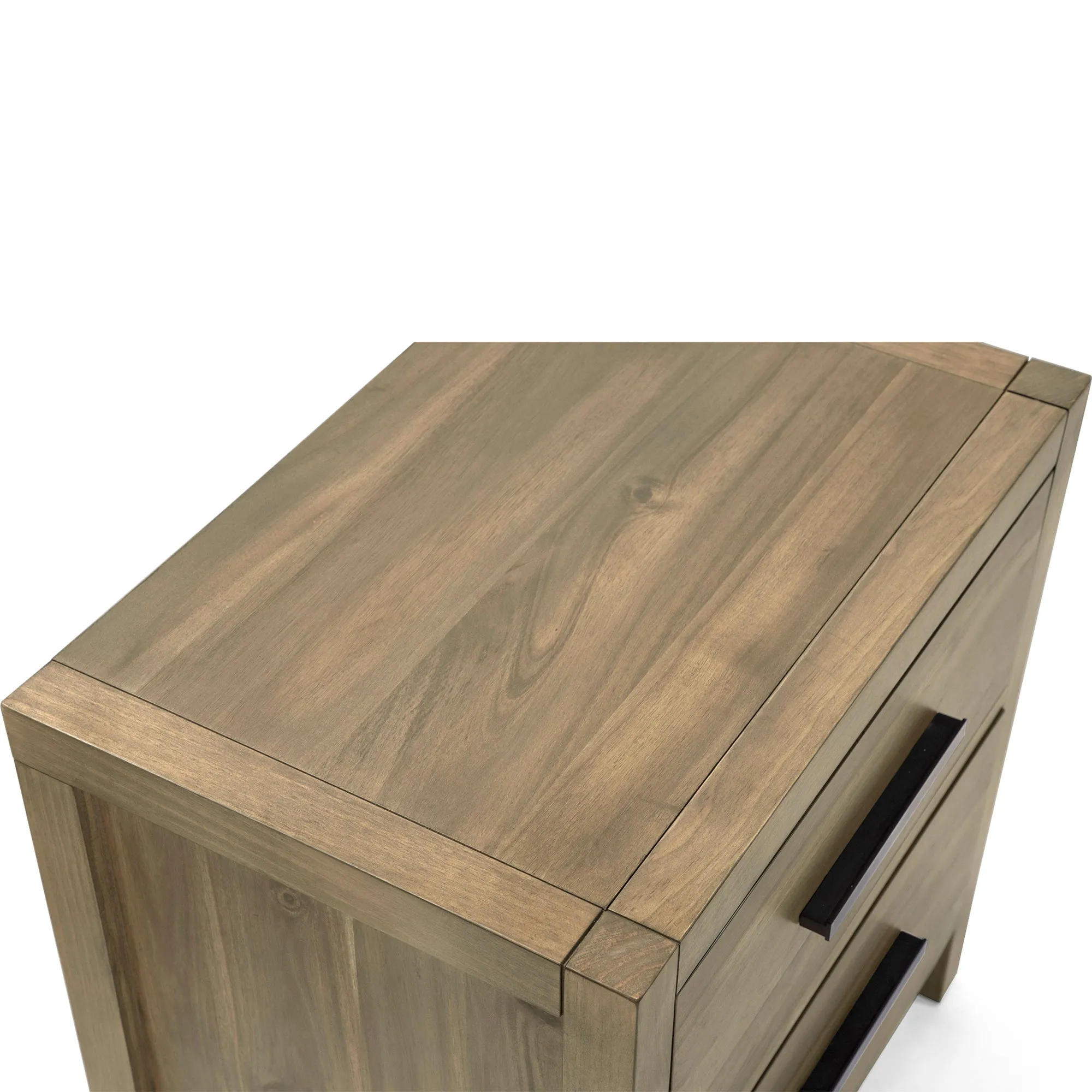 Duggan Light Oak & Black Bar Handle Felt-lined 2-Drawer Nightstand