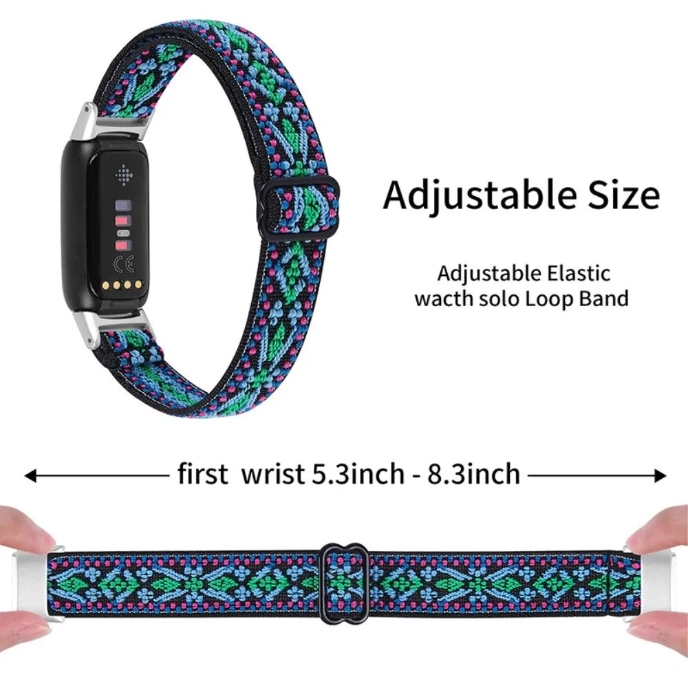 Fitbit Luxe elastic nylon watch strap - Blue / Green Tribal Flower