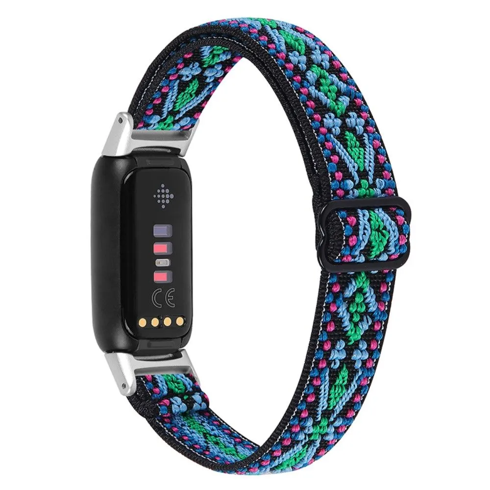 Fitbit Luxe elastic nylon watch strap - Blue / Green Tribal Flower