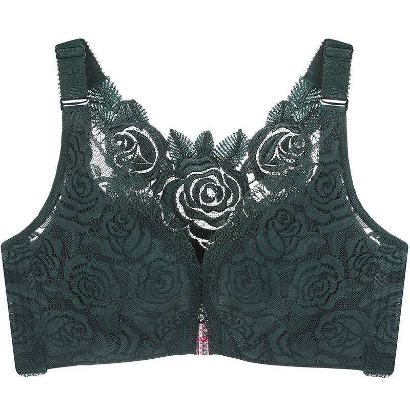 Front Buckle Rose Back Plus Size Bra