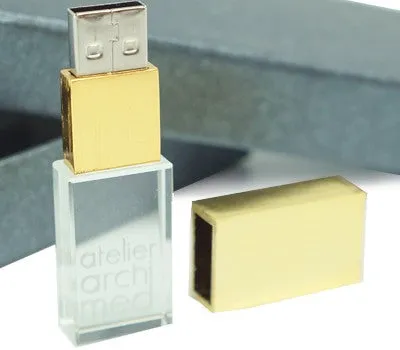 Gold Cap Crystal USB Drive with LED Light