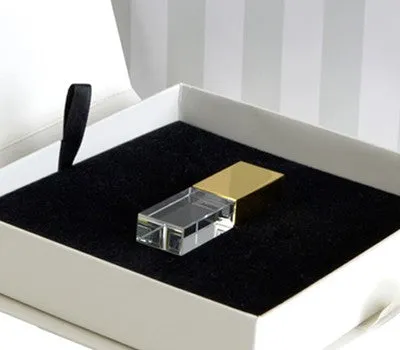 Gold Cap Crystal USB Drive with LED Light