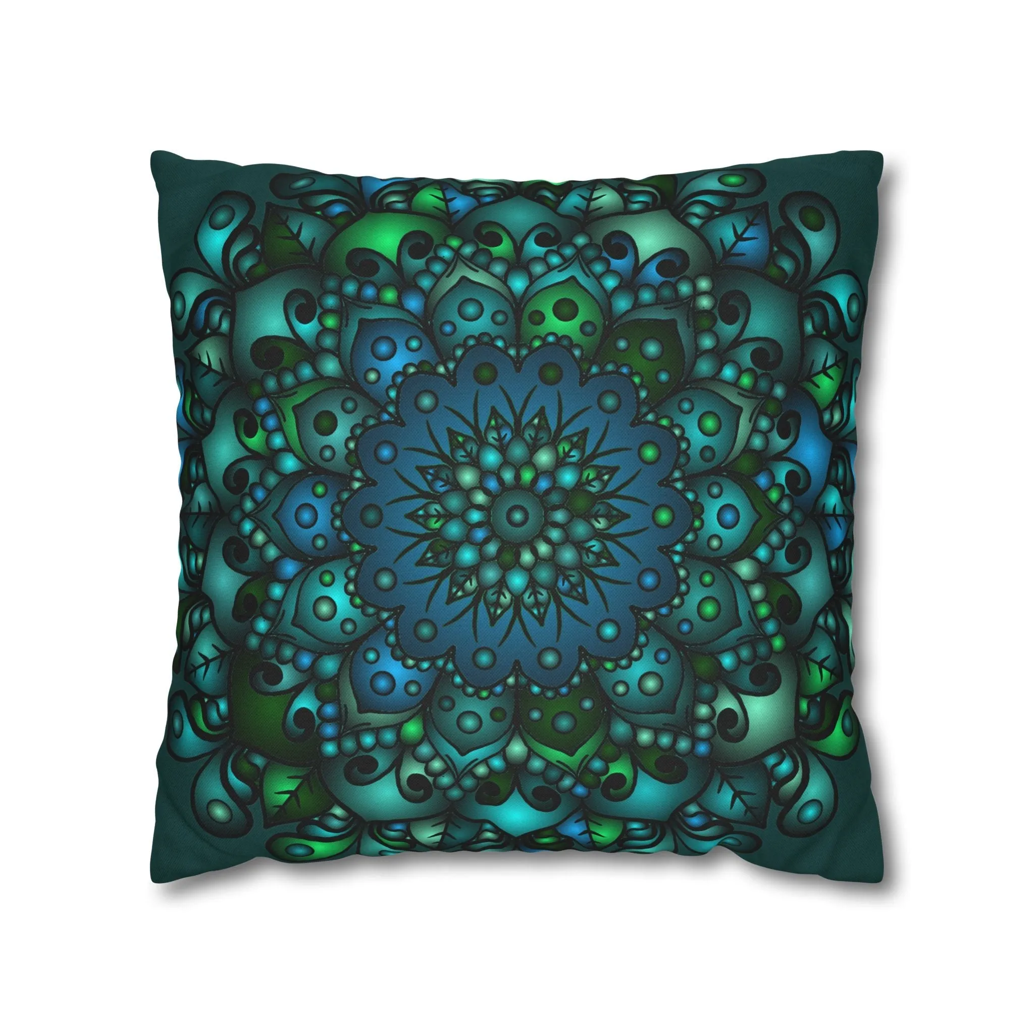 Handmade Mandala Design Pillowcase - Petroleum Green