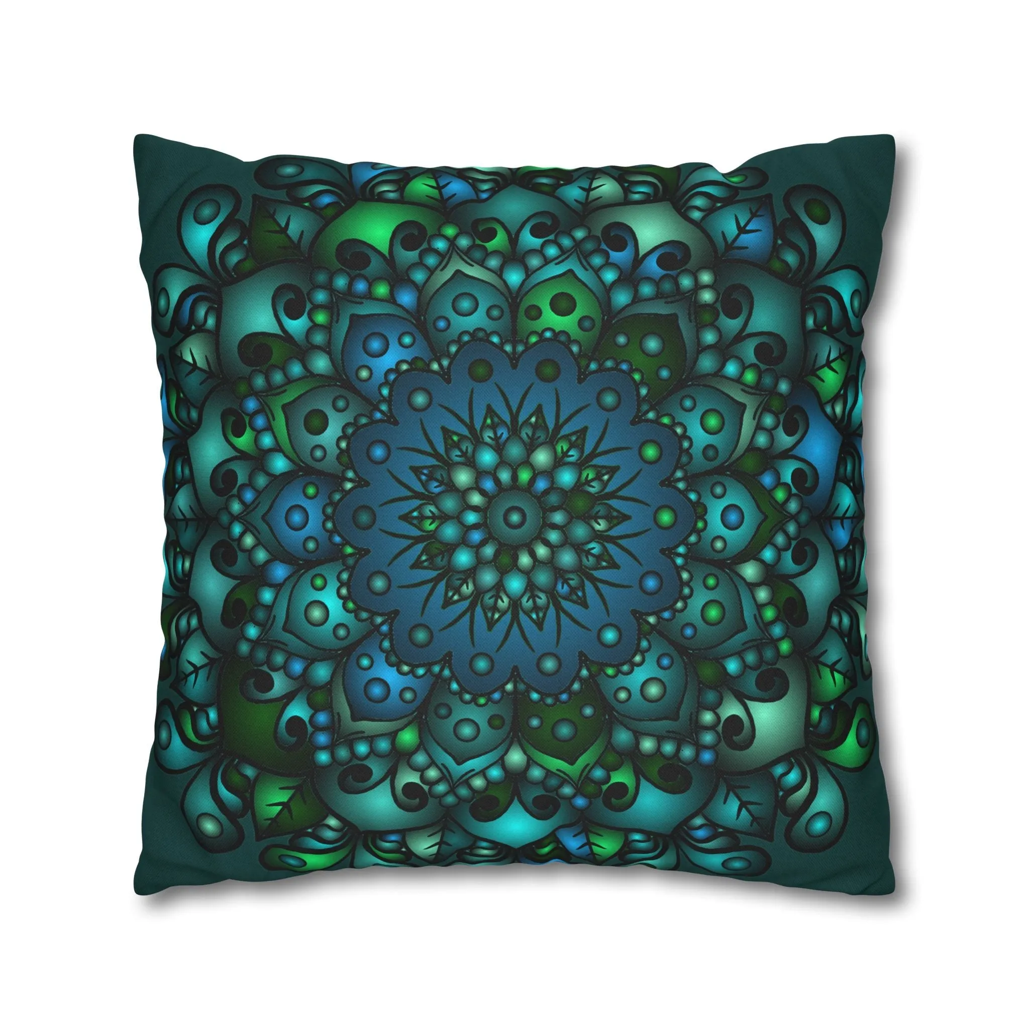 Handmade Mandala Design Pillowcase - Petroleum Green