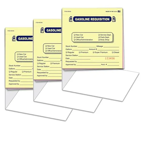 Heavy-Duty Fuel Requisition Books with Wrap-Around Cover - 5.5" x 5.5" Size, 3-Part (Yellow, Pink, White) Carbonless Forms (25/Book)