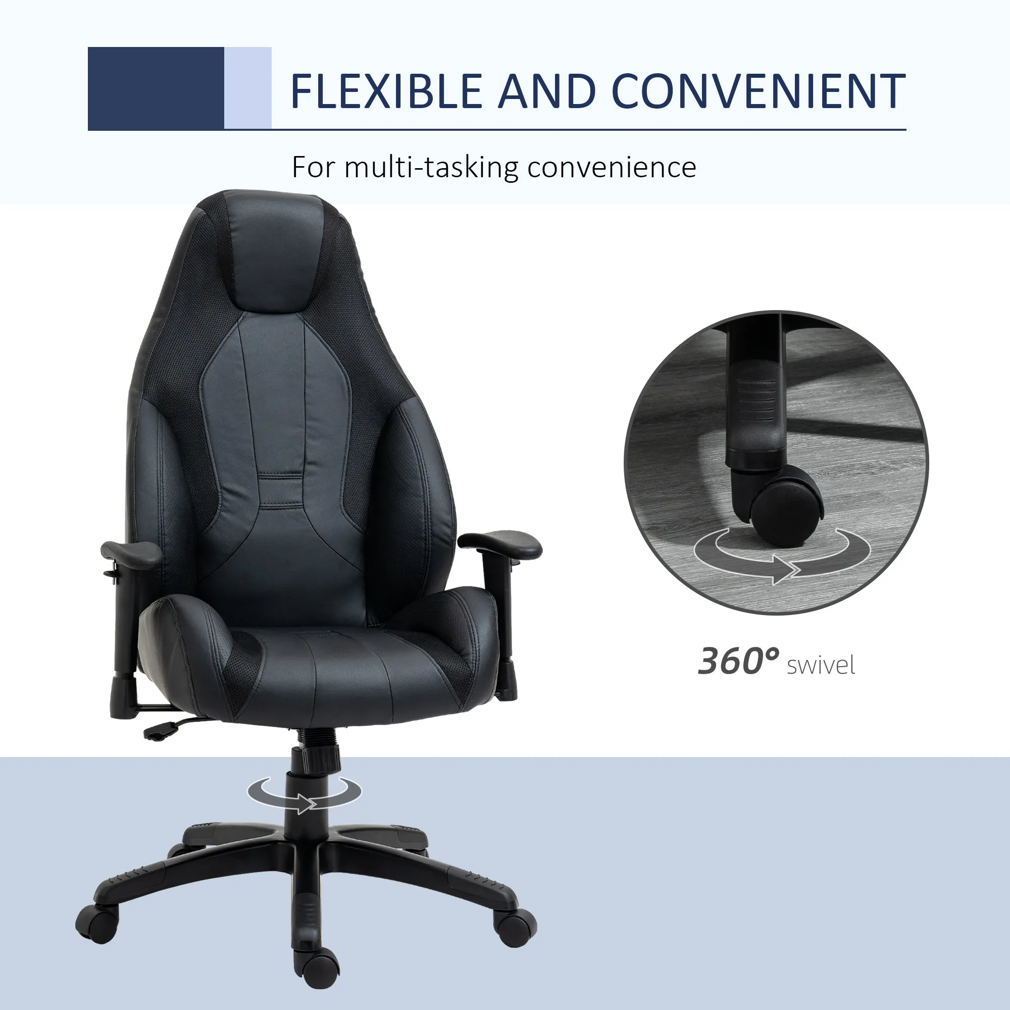 High Back Executive Office Chair Mesh & Fuax Leather Gaming Gamer Chair with Swivel Wheels, Adjustable Height and Armrest, Black