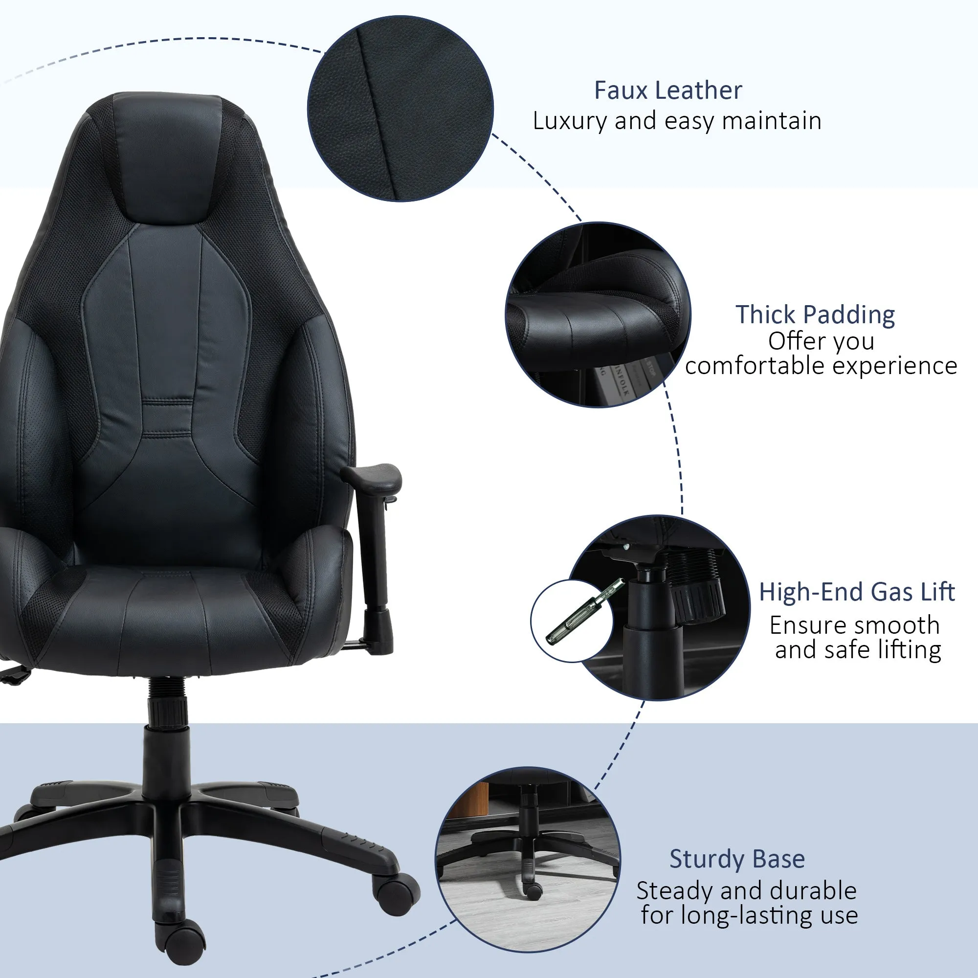 High Back Executive Office Chair Mesh & Fuax Leather Gaming Gamer Chair with Swivel Wheels, Adjustable Height and Armrest, Black