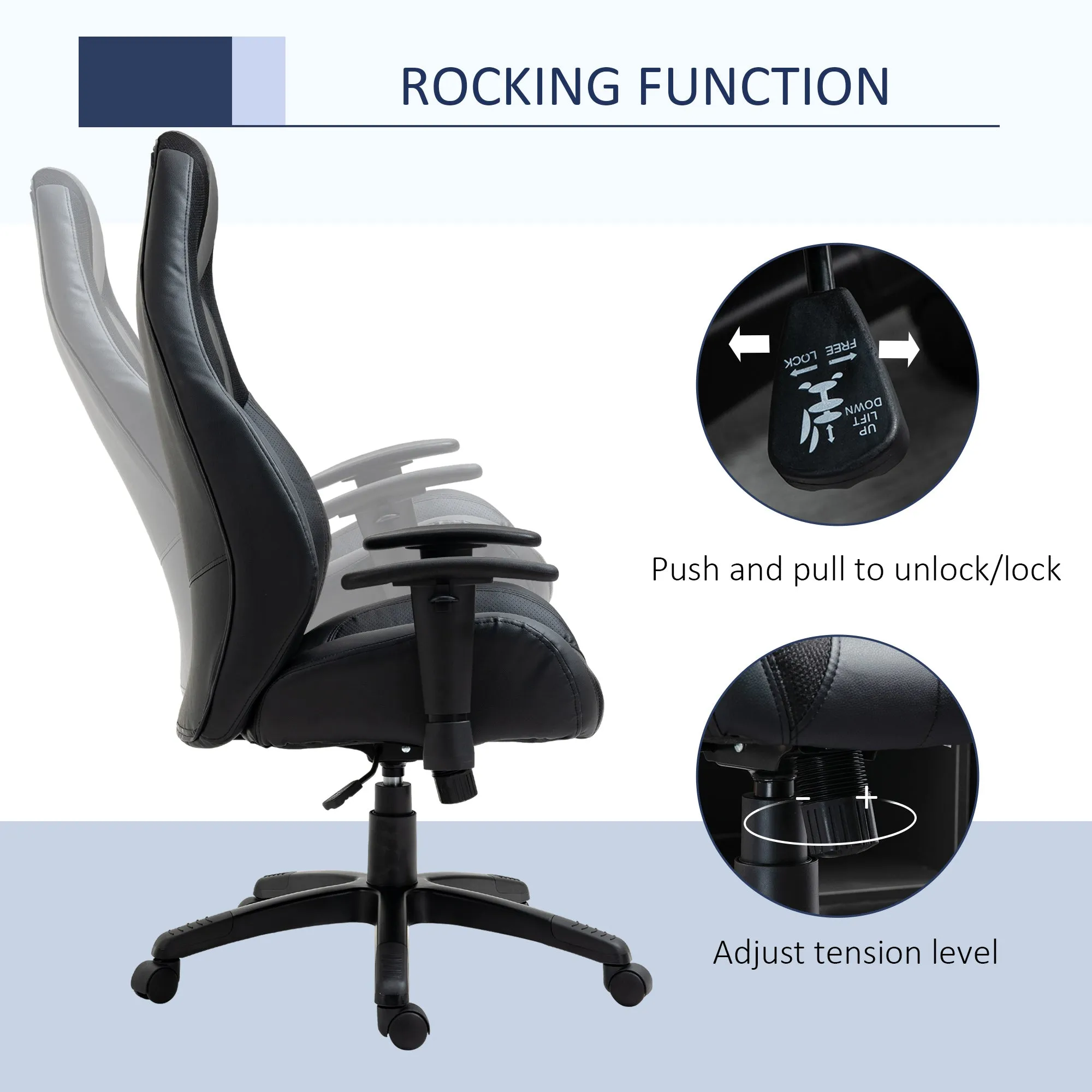 High Back Executive Office Chair Mesh & Fuax Leather Gaming Gamer Chair with Swivel Wheels, Adjustable Height and Armrest, Black