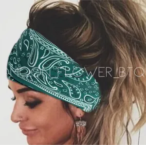 Jade Green Paisley Print Turban Headband Ear Warmer