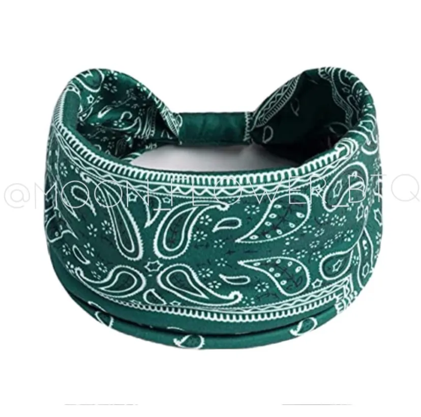 Jade Green Paisley Print Turban Headband Ear Warmer