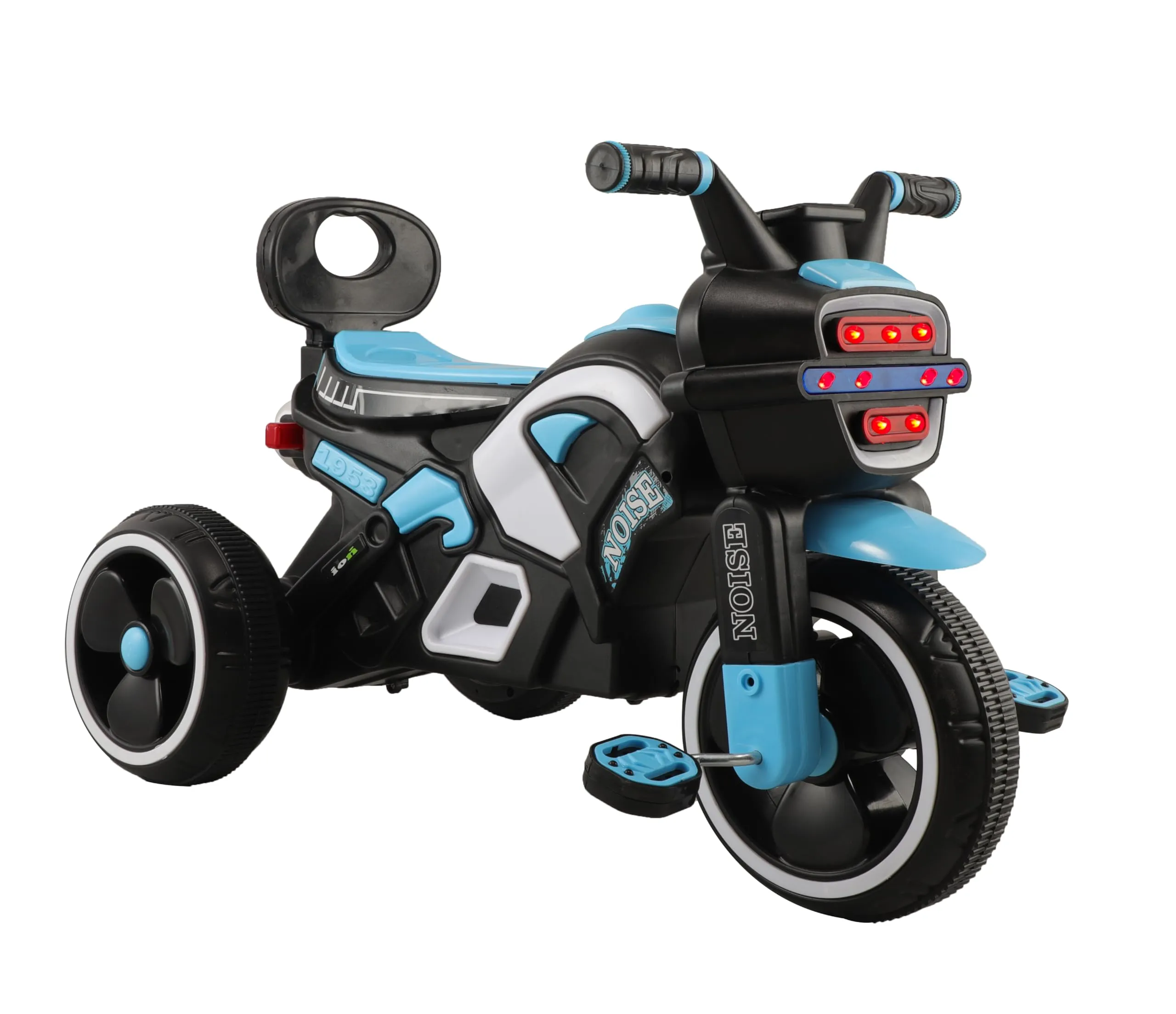 JoyRide Noise Bike Pedal Tricycle for Kids Toddler Trike Headlight, Music,Eva Wheels & Curved Seat and backrest Push Along Pedal Trike for 15 Months to 3 Years Blue