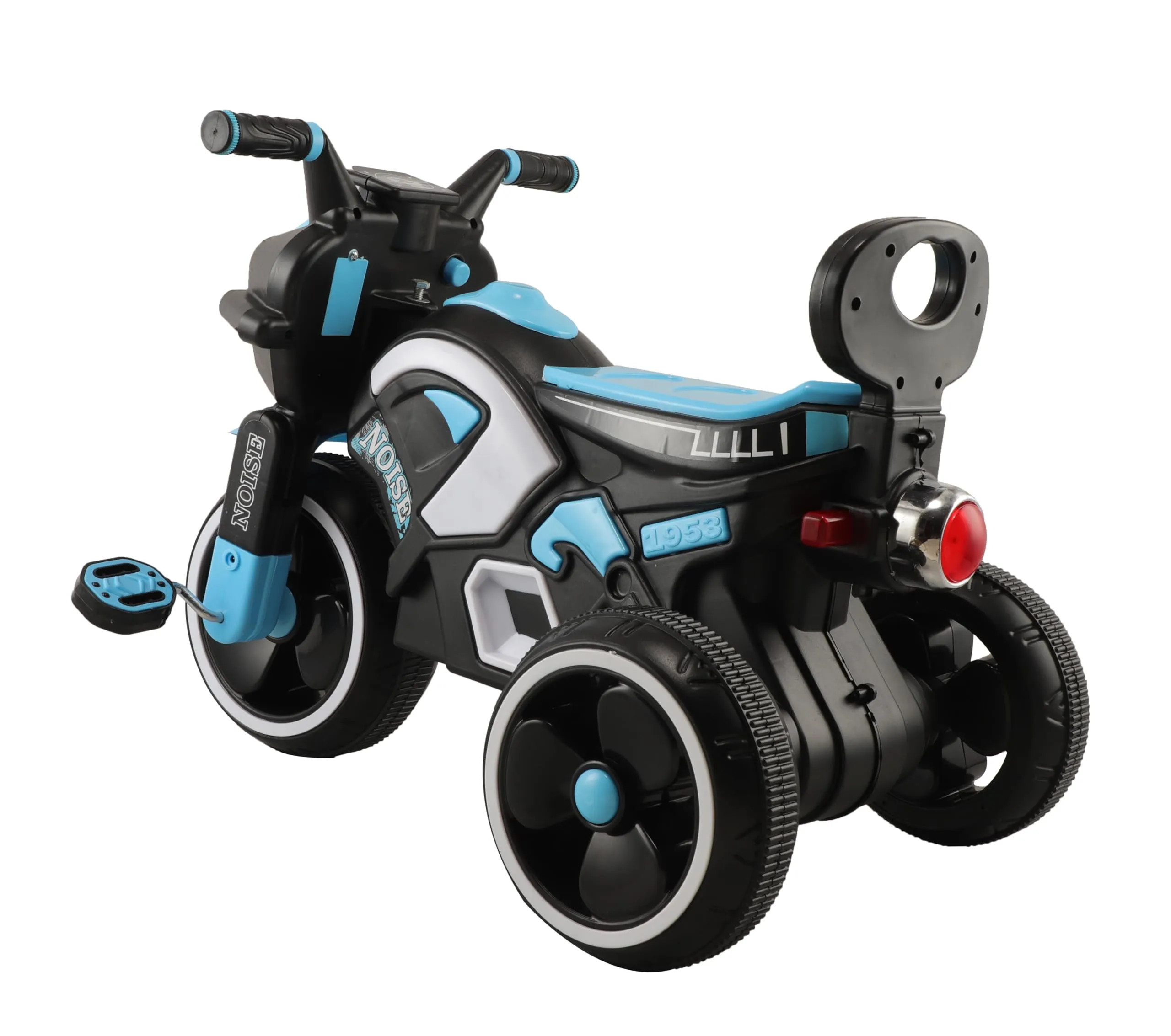 JoyRide Noise Bike Pedal Tricycle for Kids Toddler Trike Headlight, Music,Eva Wheels & Curved Seat and backrest Push Along Pedal Trike for 15 Months to 3 Years Blue