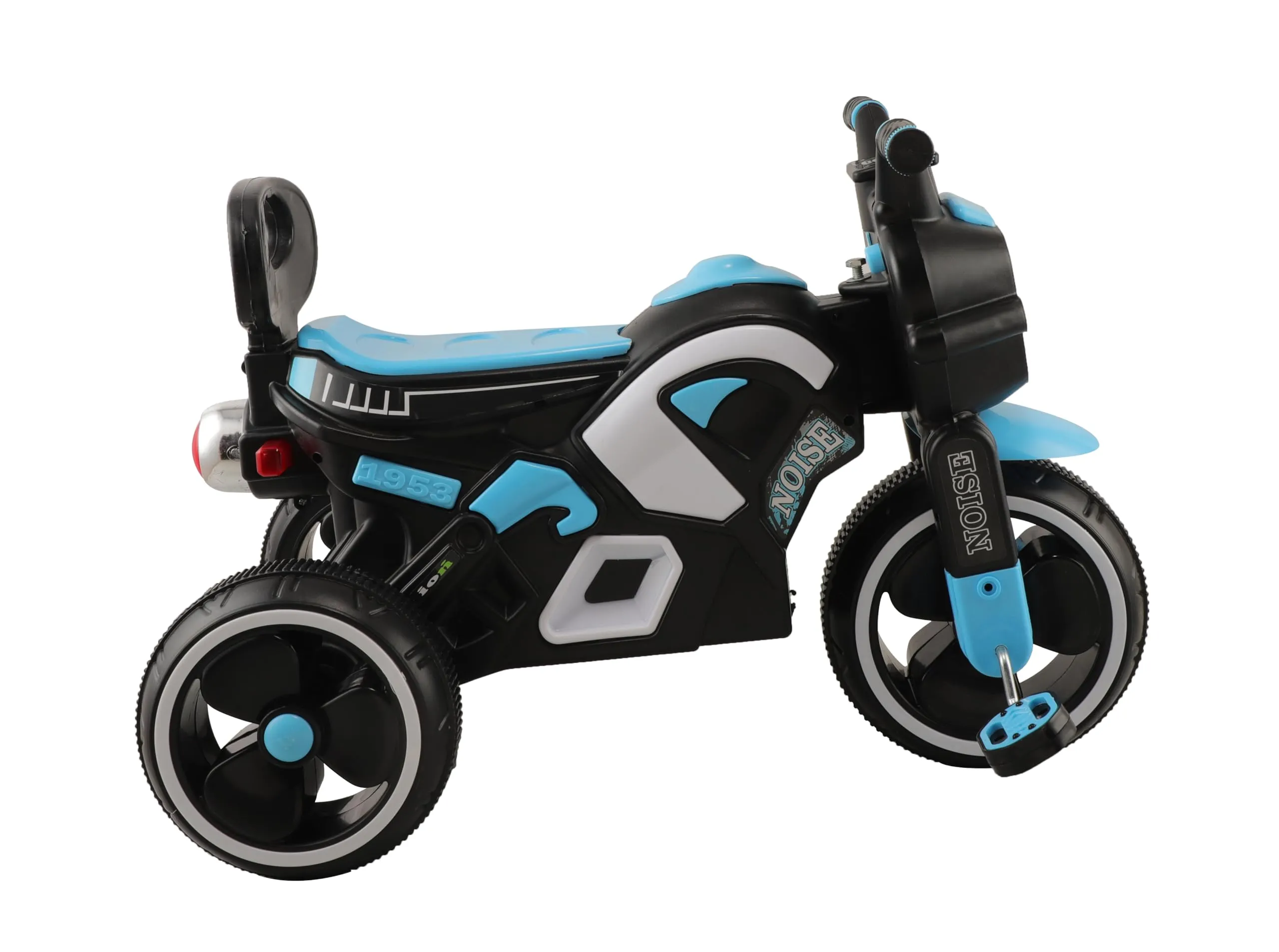 JoyRide Noise Bike Pedal Tricycle for Kids Toddler Trike Headlight, Music,Eva Wheels & Curved Seat and backrest Push Along Pedal Trike for 15 Months to 3 Years Blue