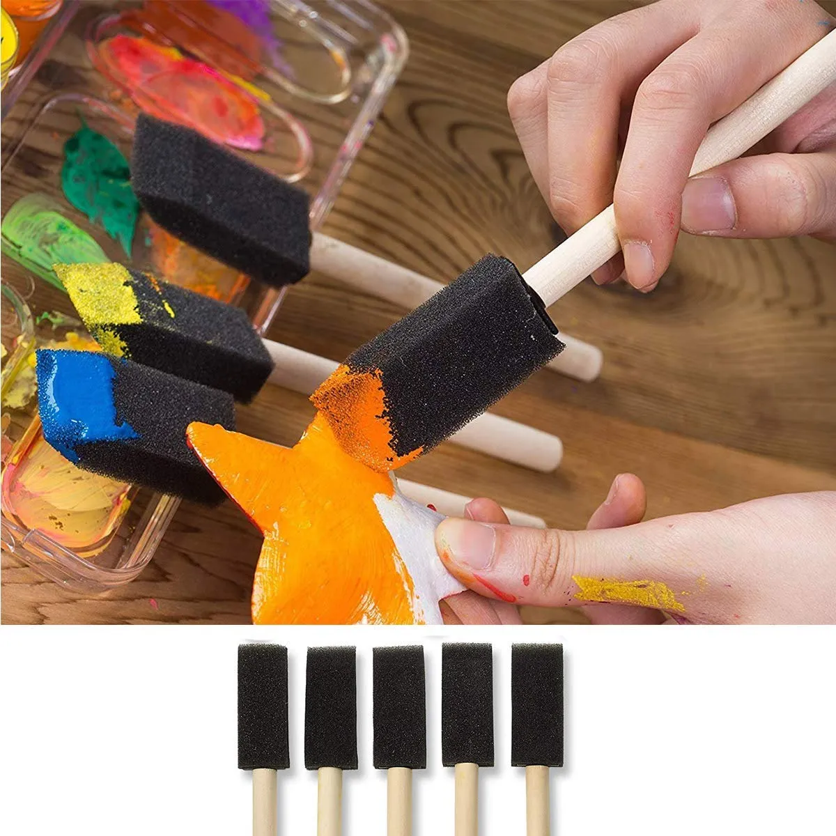 Katzco Poly Foam Brushes with Wooden Handles - 25 Pack for Any Professional Paint Job, Oil