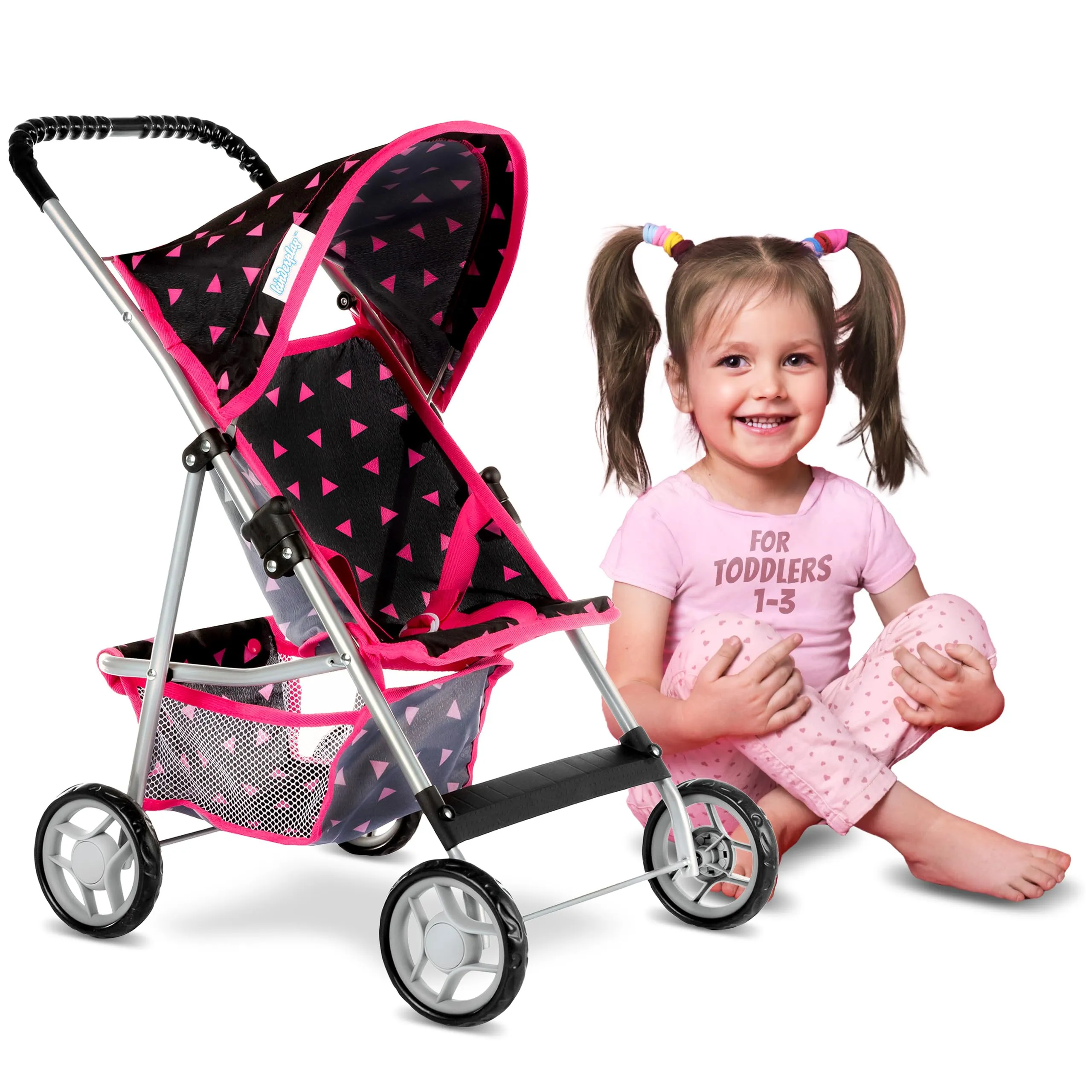 Kinderplay Baby Stroller Toy Color Black/rosa Triangles Size 22.5 Inches