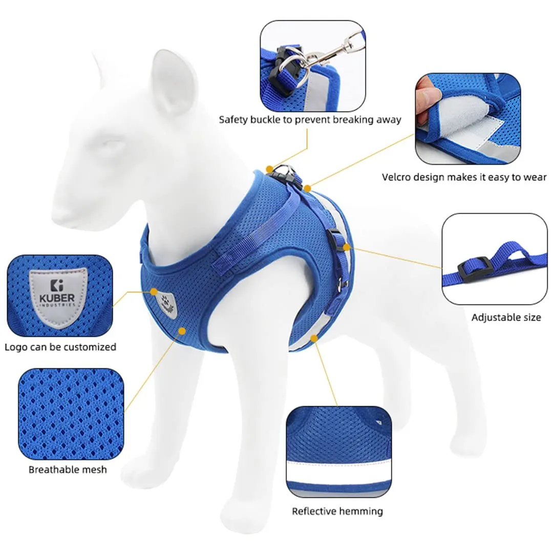 Kuber Industries Dog Harness With Adjustable Leash|Breathable Polyester Mesh Fabric |Small Size|HT-844|Comfortable No-Pull Grip|Quick Release Buckles|Blue