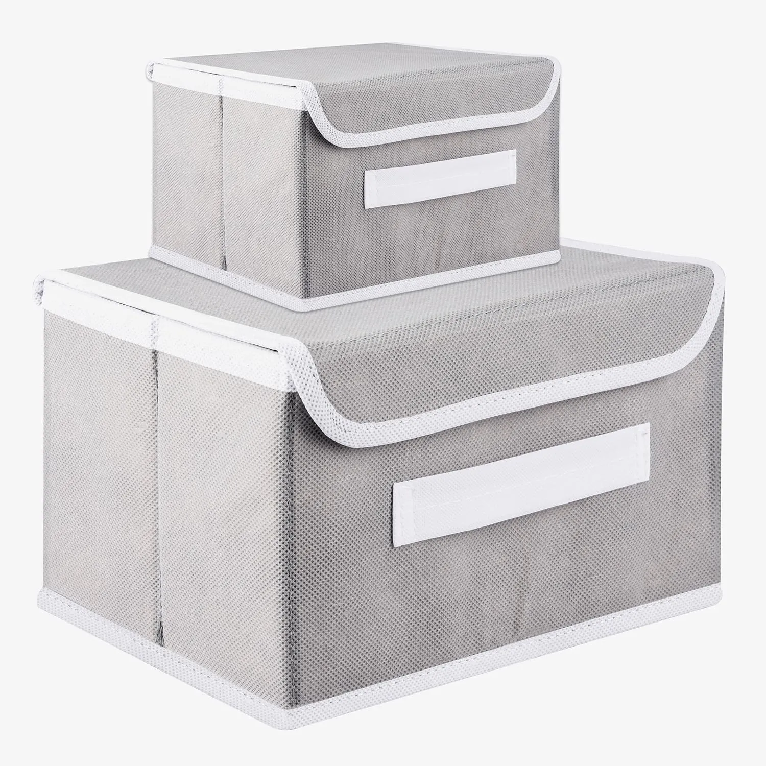 Kuber Industries Drawer Storage Box | Foldable Dhakkan Storage Box | Non-Woven Clothes Organizer | Storage Box with Handle | S | L | Pack of 2 | Gray