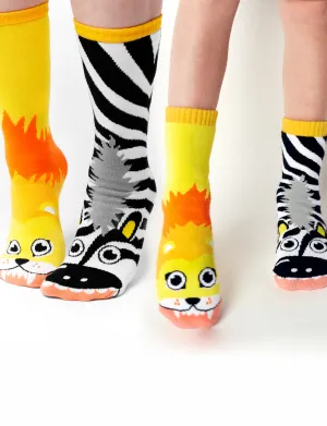 Lion & Zebra Matchy Mismatched Socks - A Wildly Fun Duo - 2 pairs