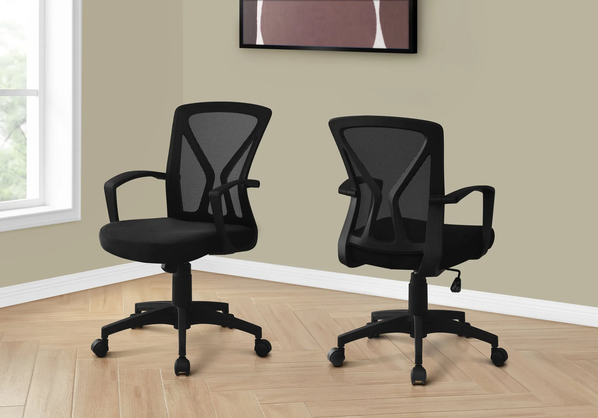 Office Chair, Adjustable Height, Swivel, Ergonomic, Armrests, Computer Desk, Work, Black Mesh, Black Metal, Contemporary, Modern