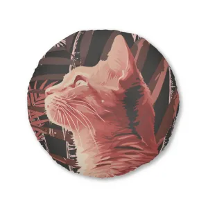 Pink Cat Mandala Art Tufted Floor Cushion - Round Palm Trees Pillow