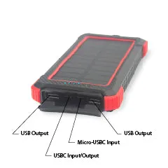 Portable Power Bank with Wireless Phone Charging, 10K mAh, LED Light, Backup Solar Panel and 2 USB   1 USBC Charging Ports